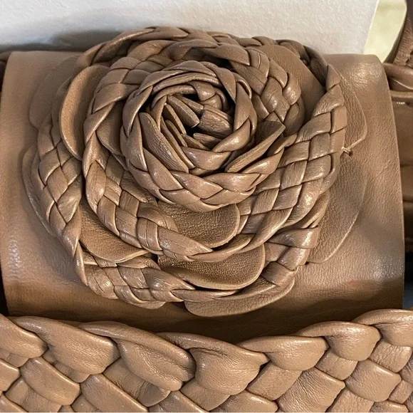 FALOR FIRENZE Italian Leather Woven Tote with Rosette - Picture 2 of 15